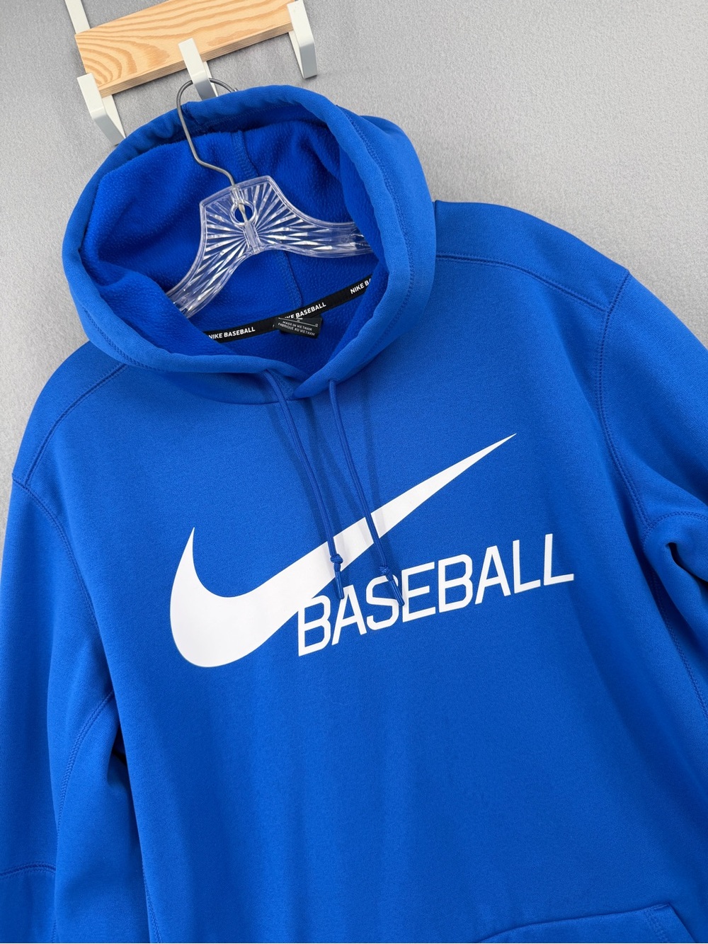 Nike Swoosh Baseball Pullover Hoodie Adult Large Royal Blue White BQ6456-480